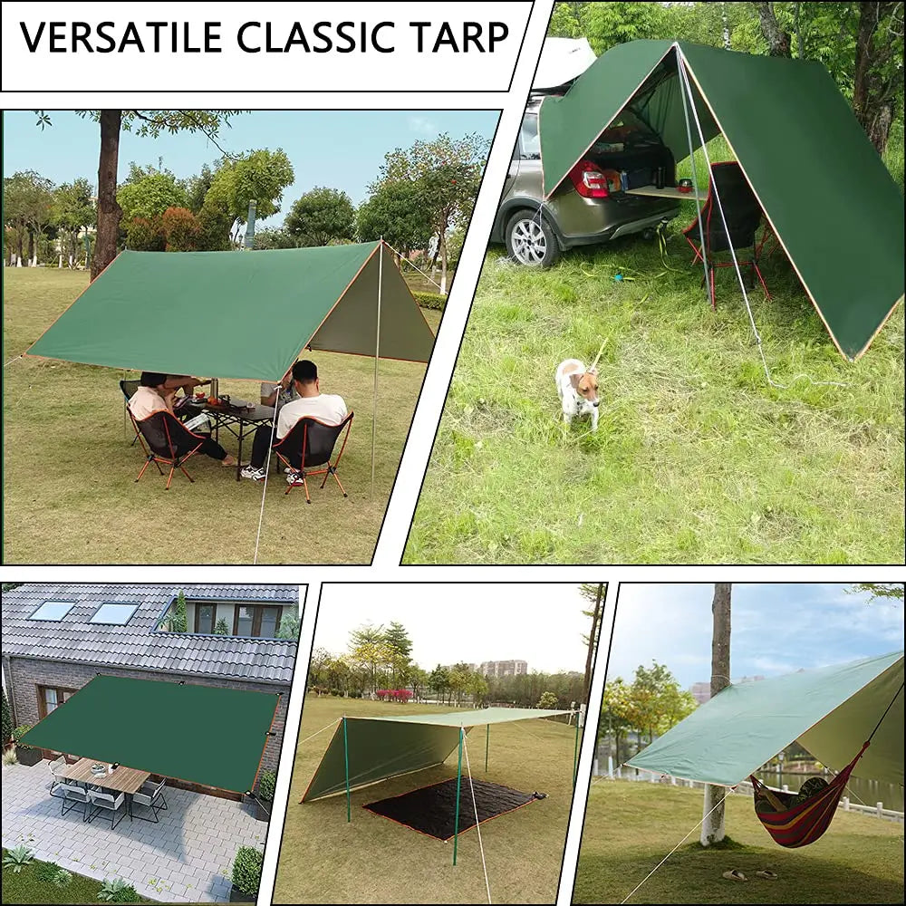 Waterproof Tarp Tent Awning - Ultralight 4x4m, 4x3m, 3x3m Sizes, Garden Canopy Sunshade for Outdoor Camping, Beach Sun Shelter