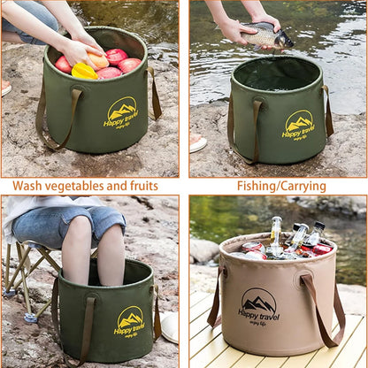 Portable Folding Bucket with Cover - Available in 5/10/20L, Silicone, Ideal for Car Wash, Fishing, and Outdoor Camping