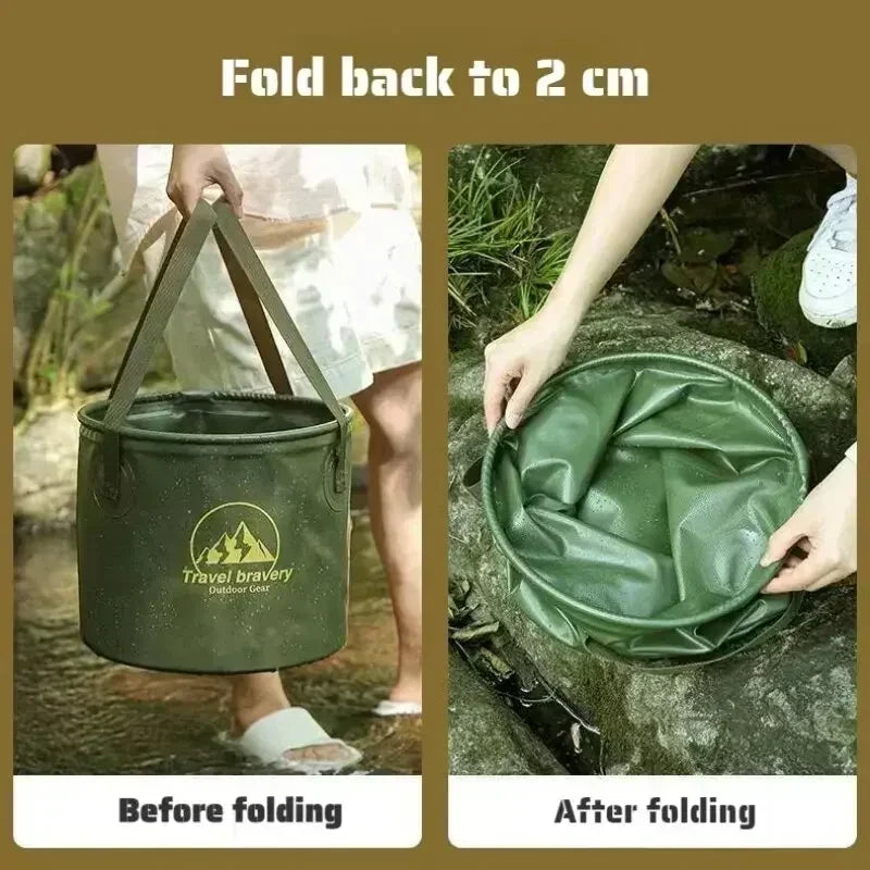 Portable Folding Bucket with Cover - Available in 5/10/20L, Silicone, Ideal for Car Wash, Fishing, and Outdoor Camping