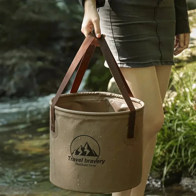 Portable Folding Bucket with Cover - Available in 5/10/20L, Silicone, Ideal for Car Wash, Fishing, and Outdoor Camping