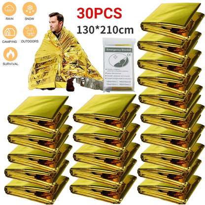 5-30Pc Outdoor Emergency Gold-Silver Survival Blanket - Waterproof, First Aid Rescue Curtain, Foil Thermal Military Blanket, 130x210cm