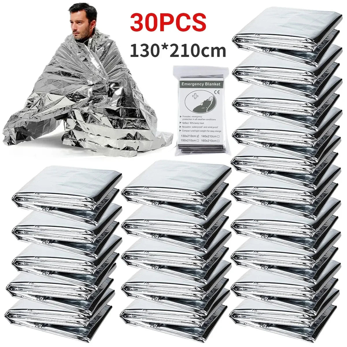 Outdoor Emergency Survival Blanket - 5-30pcs, First Aid Rescue Kit, Waterproof Thermal Foil, Military-Grade, for Camping