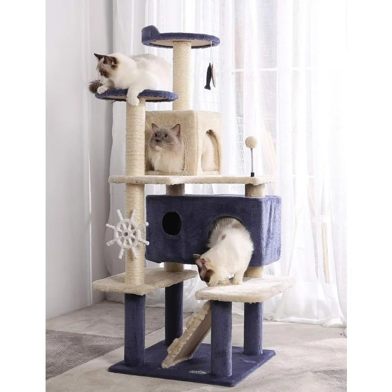 Luxury Multi-Level Cat Tree - 53/46.8 Inch Comfortable Kitten Activity Playhouse and Condo