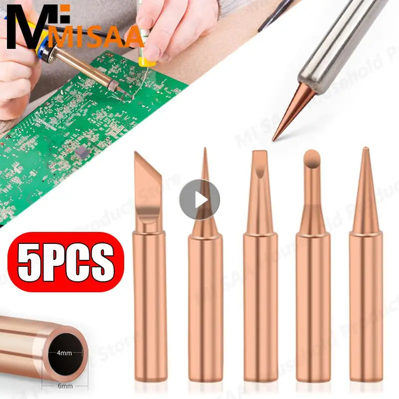 5 PCS Soldering Iron Tips Set - 900M-T Pure Copper Electric Soldering Iron Tips, Hot Bare Copper for Welding Equipment