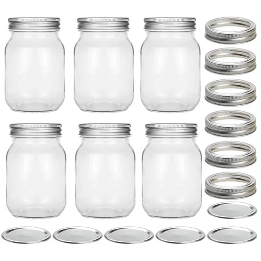 6 Pcs Mason Jar Set - Airtight Glass Canisters with Lids, Portable Food Storage Containers for Salads, Honey, and Candy