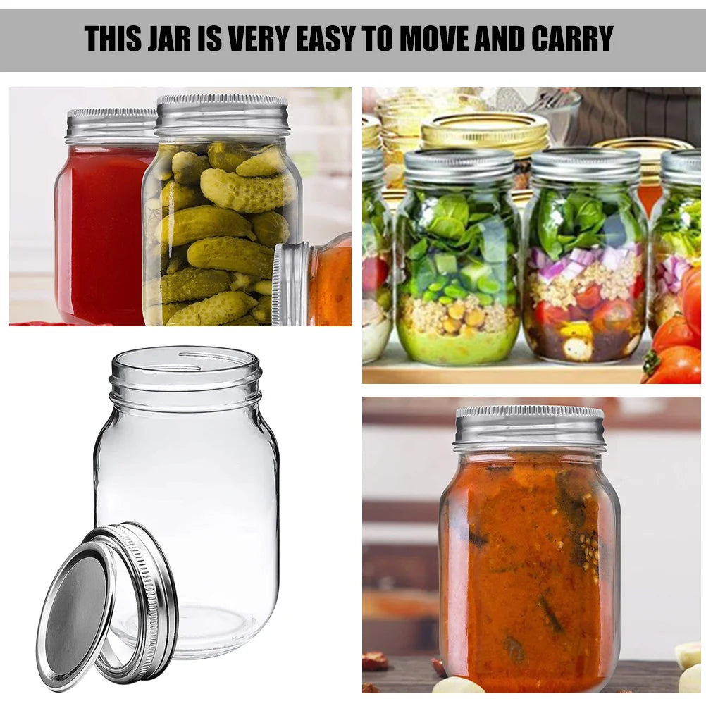 6 Pcs Mason Jar Set - Airtight Glass Canisters with Lids, Portable Food Storage Containers for Salads, Honey, and Candy