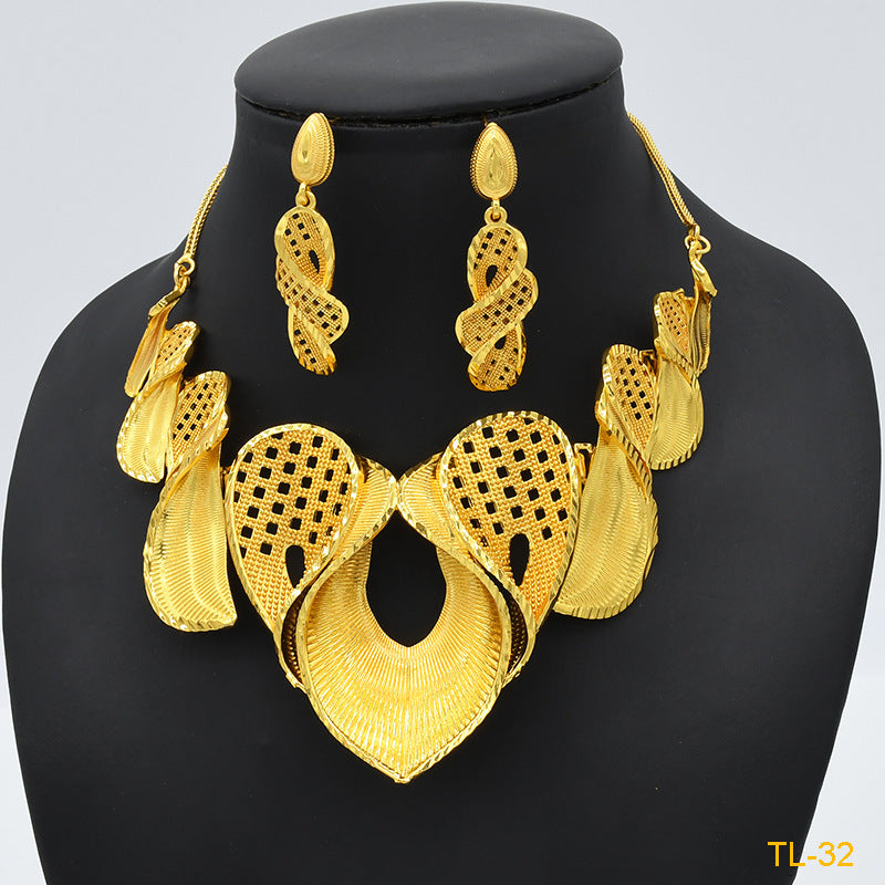 Exquisite Elegance:  Gold Flower Necklace & Earrings Sets