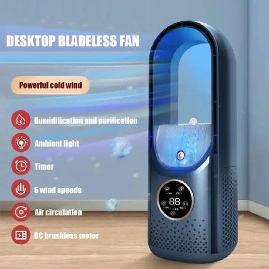 Stay Cool & Refreshed:  Portable Bladeless Fan with Humidifier & LED Display