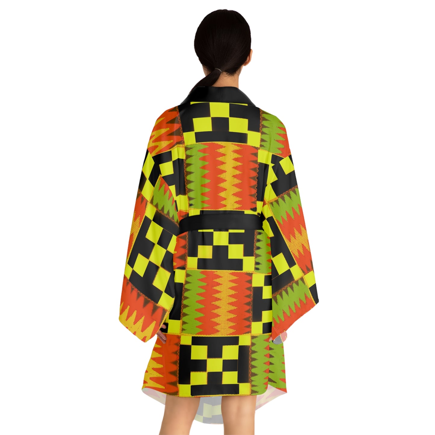 Sophisticated Cosmopolitan Series (Kente Kimono C) Long Sleeve Kimono Robe 🌸