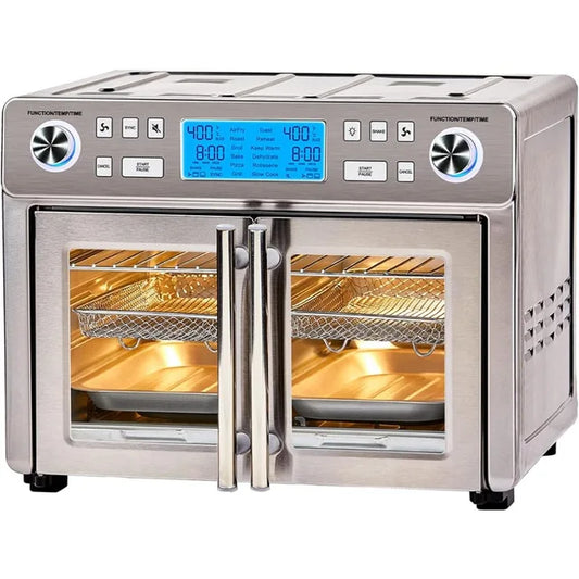 Double Zone 25 QT Air Fryer Oven with French Doors for Simultaneous Dual Cooking