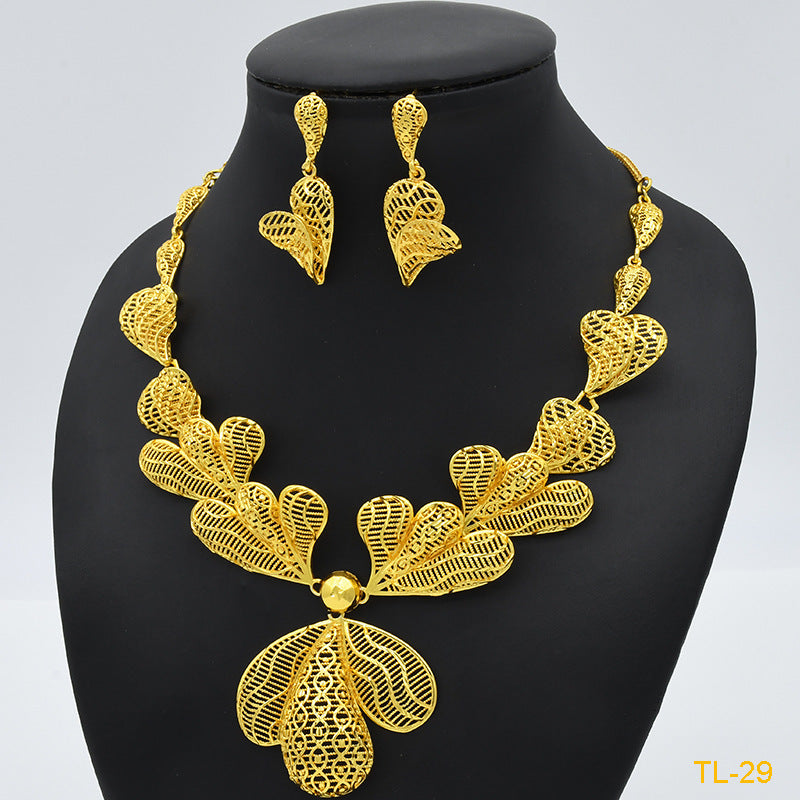 Exquisite Elegance:  Gold Flower Necklace & Earrings Sets