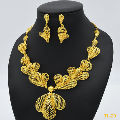 Exquisite Elegance:  Gold Flower Necklace & Earrings Sets