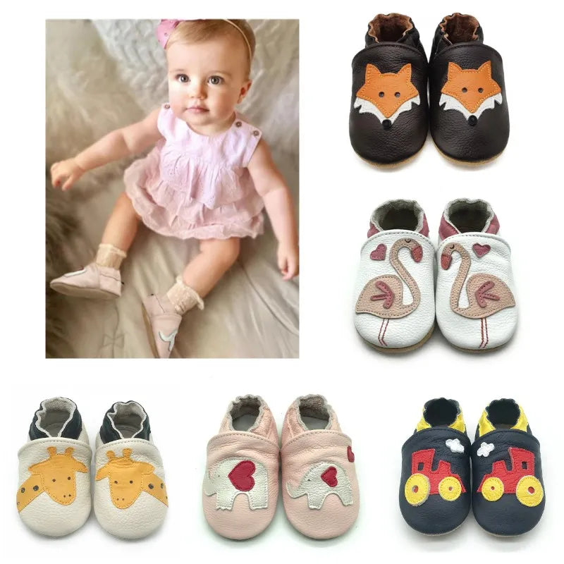 "Cow Leather Baby Booties: Non-Slip Soft Sole Shoes for Toddlers"