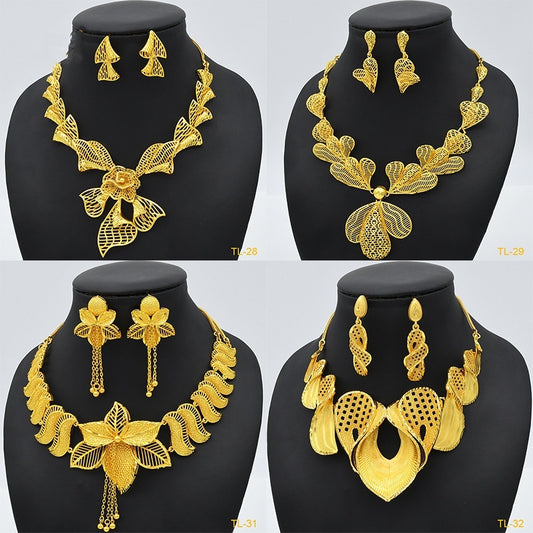 Exquisite Elegance:  Gold Flower Necklace & Earrings Sets