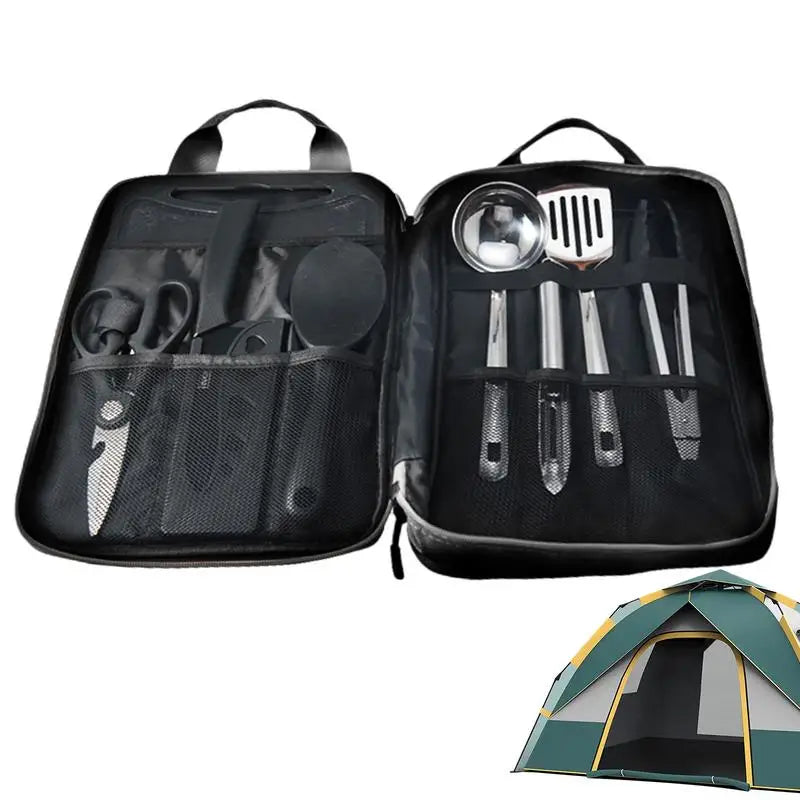 8pcs Camping Kitchen Cookware Set - Portable Outdoor Travel Utensils, Stainless Steel Cooking and Grilling Set for BBQ and Picnic