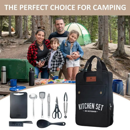 8pcs Camping Kitchen Cookware Set - Portable Outdoor Travel Utensils, Stainless Steel Cooking and Grilling Set for BBQ and Picnic