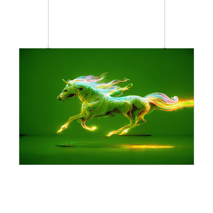 " The Magic Pony " Textured Watercolor Matte Posters Green