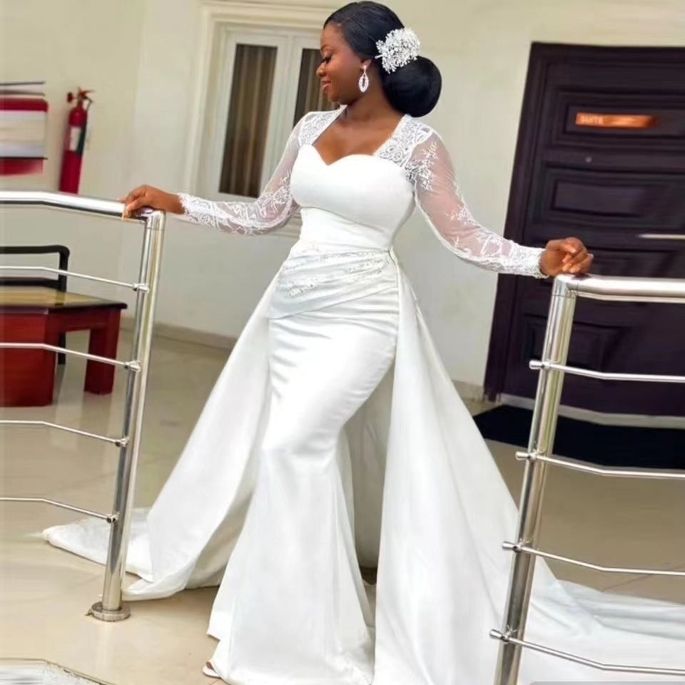 Timeless Elegance:  Satin High-Waist Wedding Dress in White