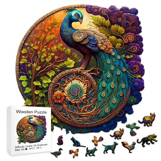 Challenge & Delight:  Round Wooden Animal Puzzles for Adults & Kids