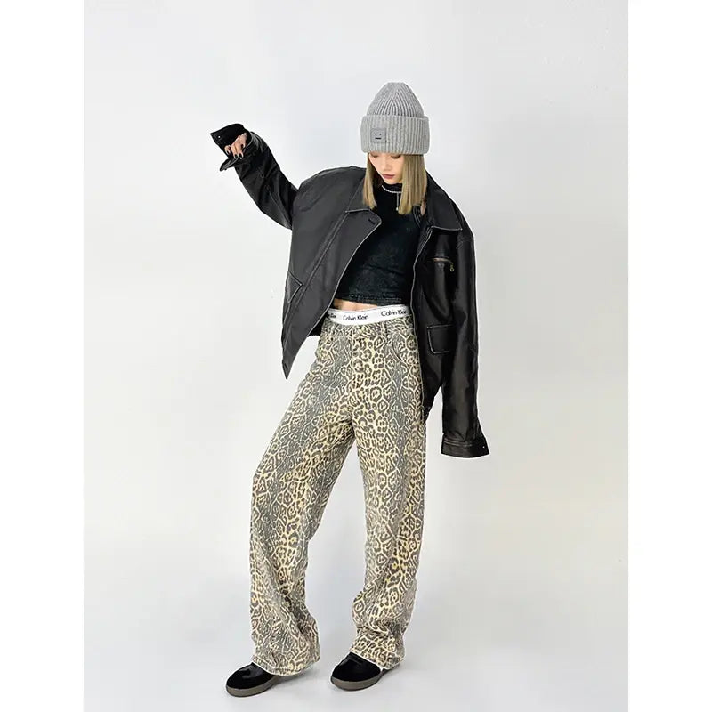 Chic Leopard Print Wide Leg Pants for Women