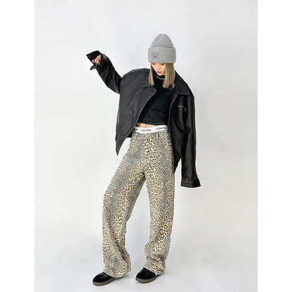 Chic Leopard Print Wide Leg Pants for Women