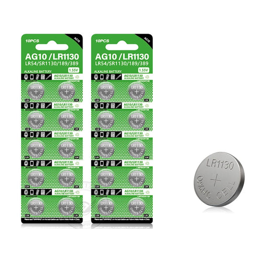 AG10 LR54 Alkaline Button Batteries - 1.55V SR54 389 189 LR1130 SR1130 Cell Coin for Watches, Toys, and Remotes