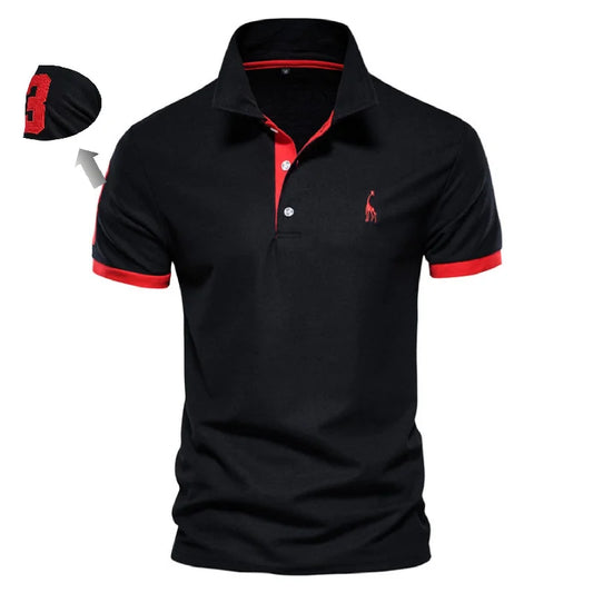 IOPESON Men's Embroidered Polo Shirts - 35% Cotton, Slim Fit, Solid Color, Casual Summer Fashion
