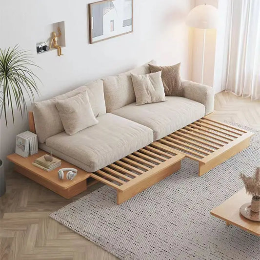 Anx Convertible Sofa Bed - Japanese Style Retractable Solid Wood, Small Modern Simple Multifunctional Sofa for Living Room