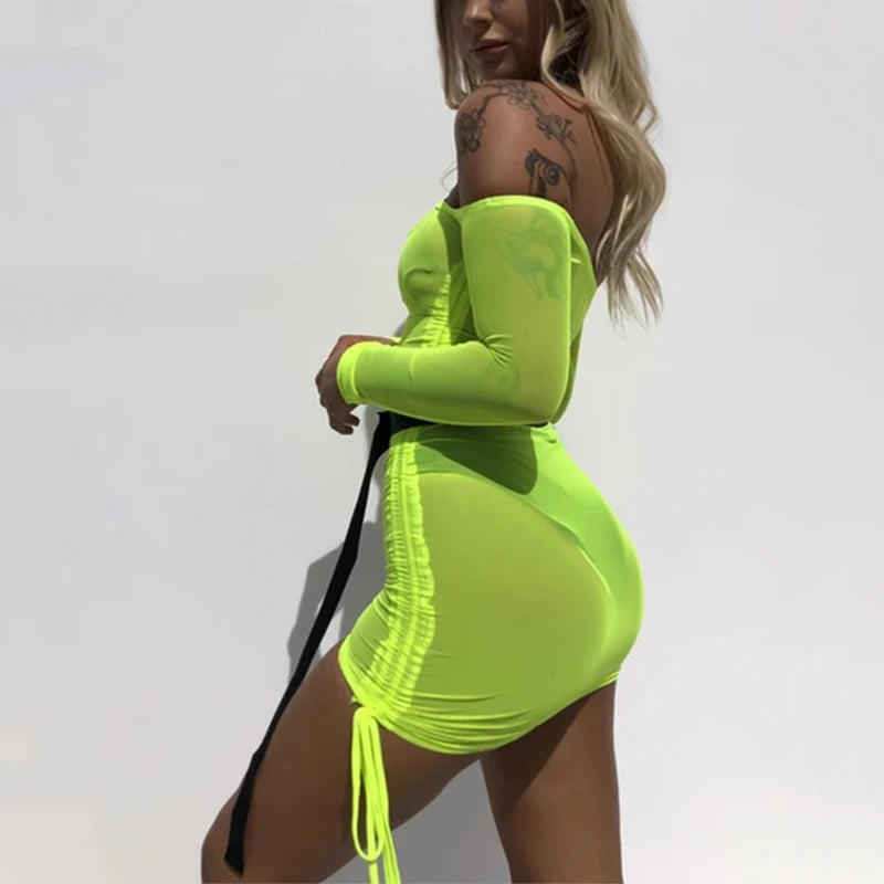 "Sizzling Autumn Collection: Sheer Mesh Bodycon Dresses in Vibrant Neon Shades"