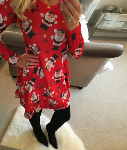 Festive Women's Autumn-Winter Dresses: Holiday-Themed, Long-Sleeve, Plus Size S-5XL"