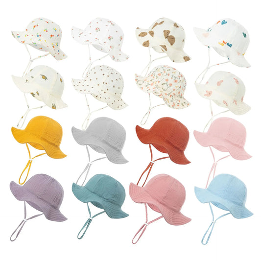 Baby Cotton Bucket Hat - Unisex Sunscreen Print Panama Hat for Boys and Girls, Ideal for Beach and Fishing, 3-12 Months