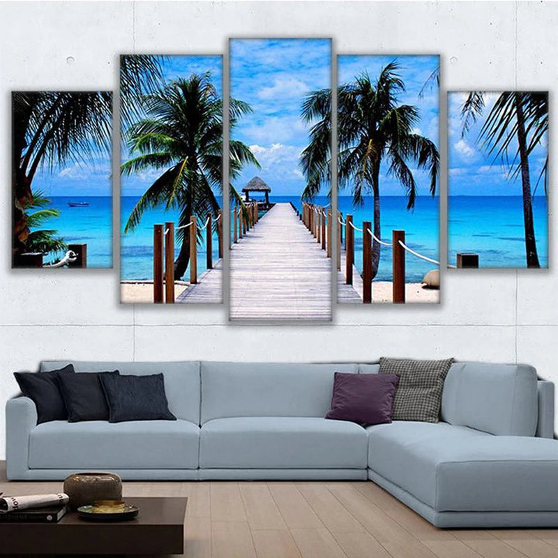 Stunning Bali Ocean and Palm Tree Canvas Art – 5 Piece Set for Living Room