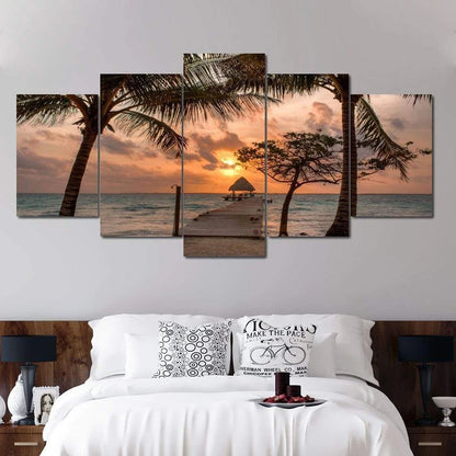 Stunning Bali Ocean and Palm Tree Canvas Art – 5 Piece Set for Living Room