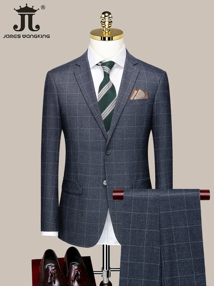 Luxury Boutique Plaid Casual Business Suit - High-End Brand Blazer, Vest, Pants Set, 3 Pcs and 2 Pcs Options, Groom Wedding Party Dress Jacket