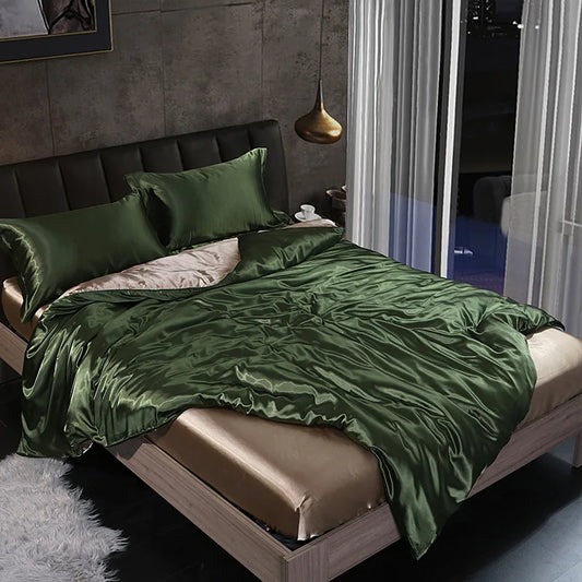 Luxury Mulberry Silk Bedding Set - Includes Fitted & Flat Sheets, Silky Duvet Cover, Pillowcases for Home & Hotel, Available in Queen & King Sizes