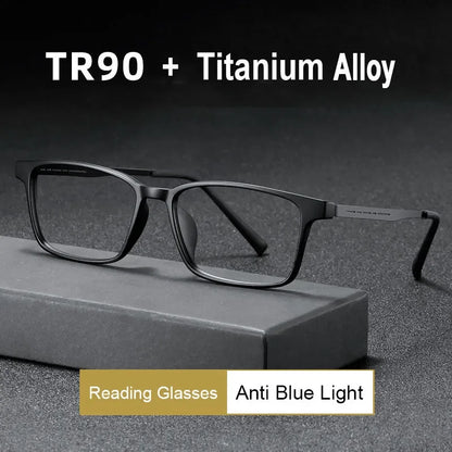 Blue Light Blocking Reading Glasses - Ultralight TR90 Titanium Alloy Frames, Square Eyewear for Men and Women