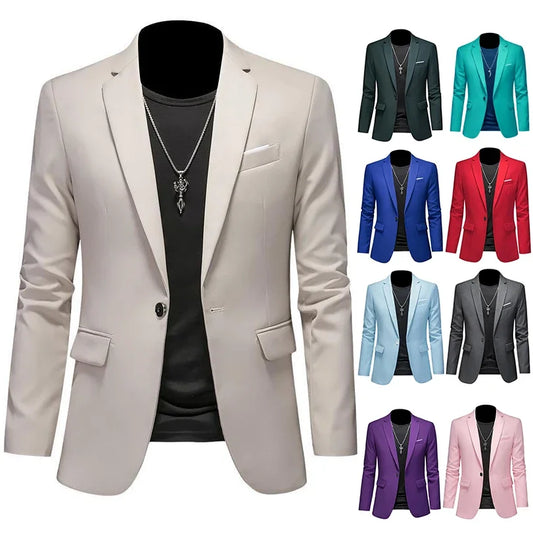 Boutique Fashion Men's Blazer - Solid Color, High-End Brand Casual Business Blazer, Groom Wedding Coat, Suit Top Jacket