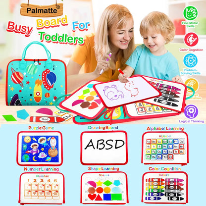 Busy Board Montessori Toy for Toddlers - Sensory and Educational Preschool Learning Activity Board for Fine Motor Skills Development