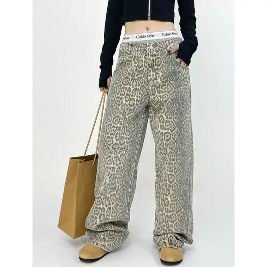 Chic Leopard Print Wide Leg Pants for Women