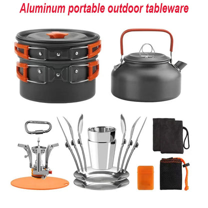 Camping Cookware Set - Aluminum Portable Outdoor Cooking Kit with Pan, Bowl, Kettle, and Pot for Hiking, BBQ, and Picnic