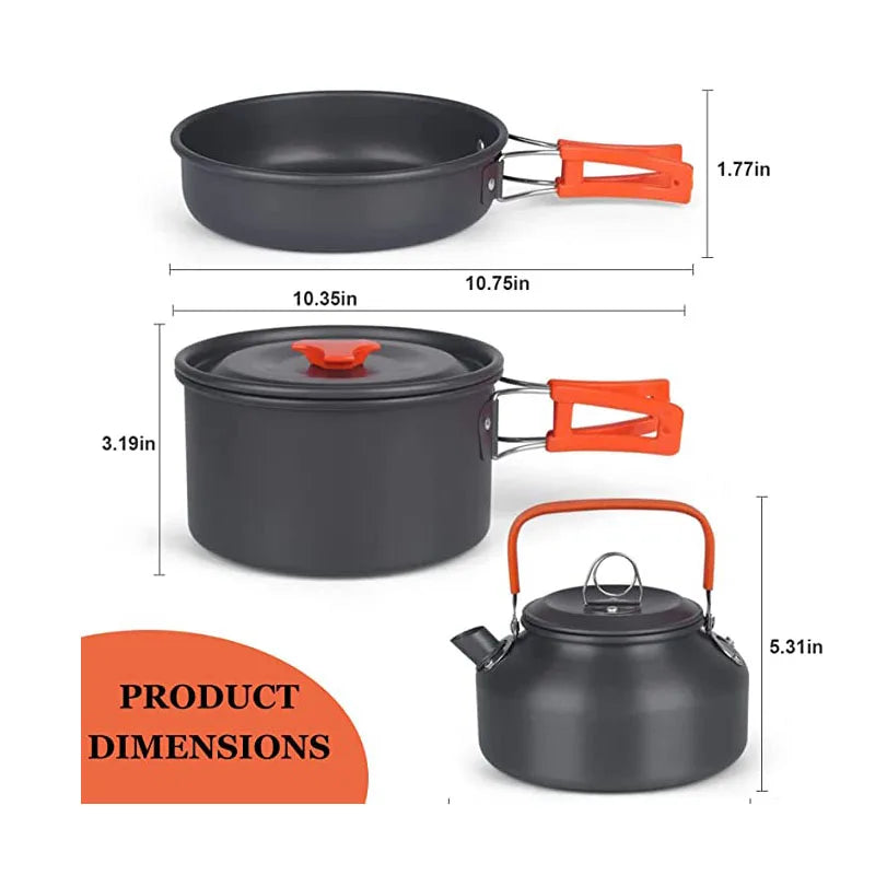 Camping Cookware Set - Aluminum Portable Outdoor Cooking Kit with Pan, Bowl, Kettle, and Pot for Hiking, BBQ, and Picnic