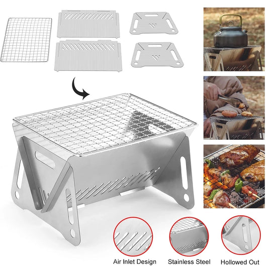 Mini Portable Camping Grill - Stainless Steel, Removable Multifunctional Charcoal Oven Burner, Folding Design, Limited Supply