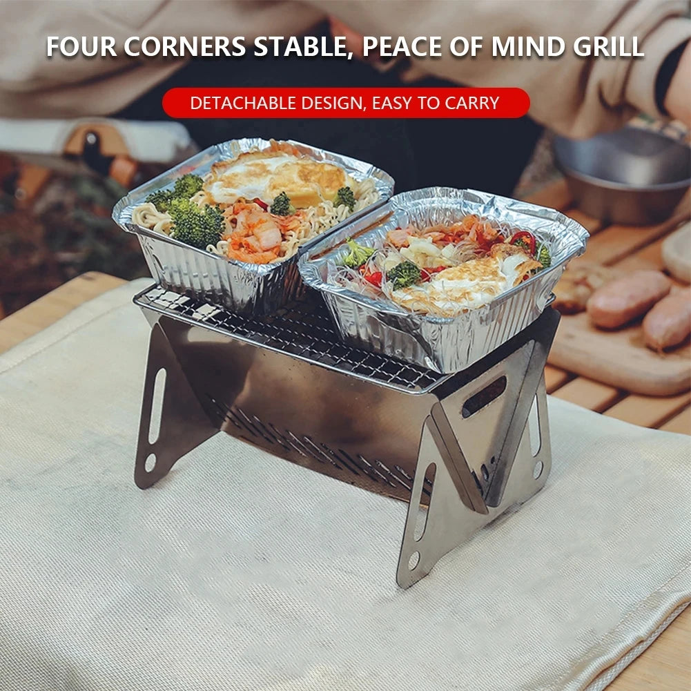 Mini Portable Camping Grill - Stainless Steel, Removable Multifunctional Charcoal Oven Burner, Folding Design, Limited Supply