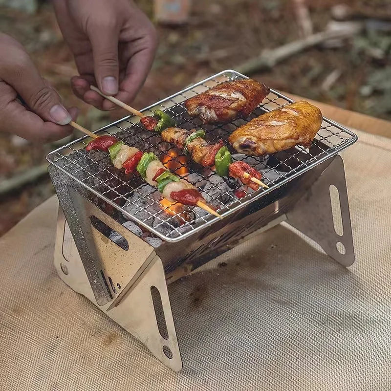 Mini Portable Camping Grill - Stainless Steel, Removable Multifunctional Charcoal Oven Burner, Folding Design, Limited Supply