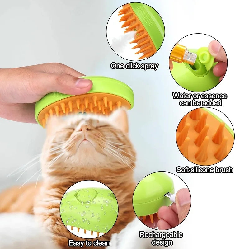 3-in-1 Electric Pet Grooming Comb - Cat Steam Brush, Dog Steamer Brush with Electric Spray, Hair Removal and Massage Comb