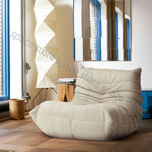 Caterpillar Single Sofa Lazy Couch - Velvet Tatami Leisure Chair for Living Room, Bedroom, Balcony, Reading and Rocking Chair