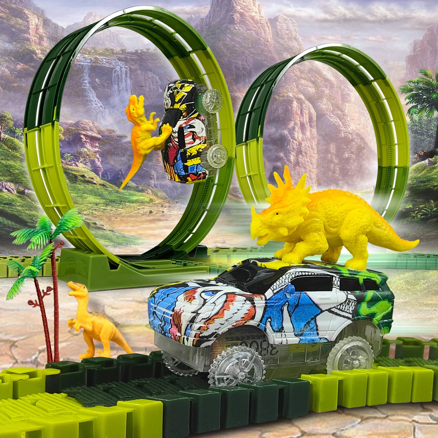 139-Piece Dinosaur World Climbing Track Toy Set - Flexible Road Race Playset with Dinosaur Cars for Boys