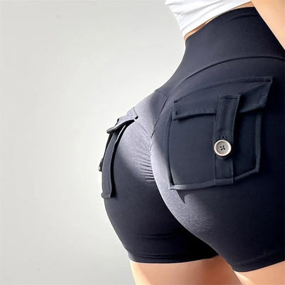 Cloud Hide Women Pocket Yoga Shorts Fitness High Waist Short Gym Workout Tights Sports Plus Size Quick Dry SEXY Butt Leggings XL