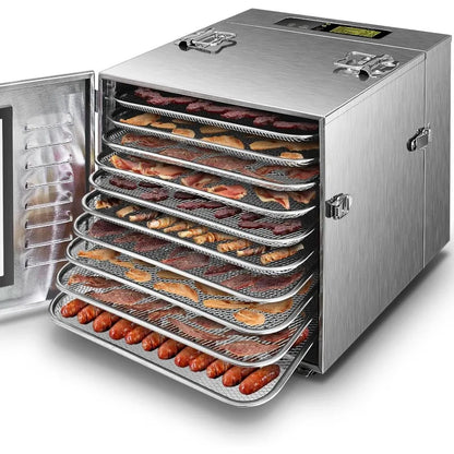 Commercial Large 10-Tray Food Dehydrator - 1000W, Full Stainless Steel Dryer Machine with Up to 17ft² Usable Area