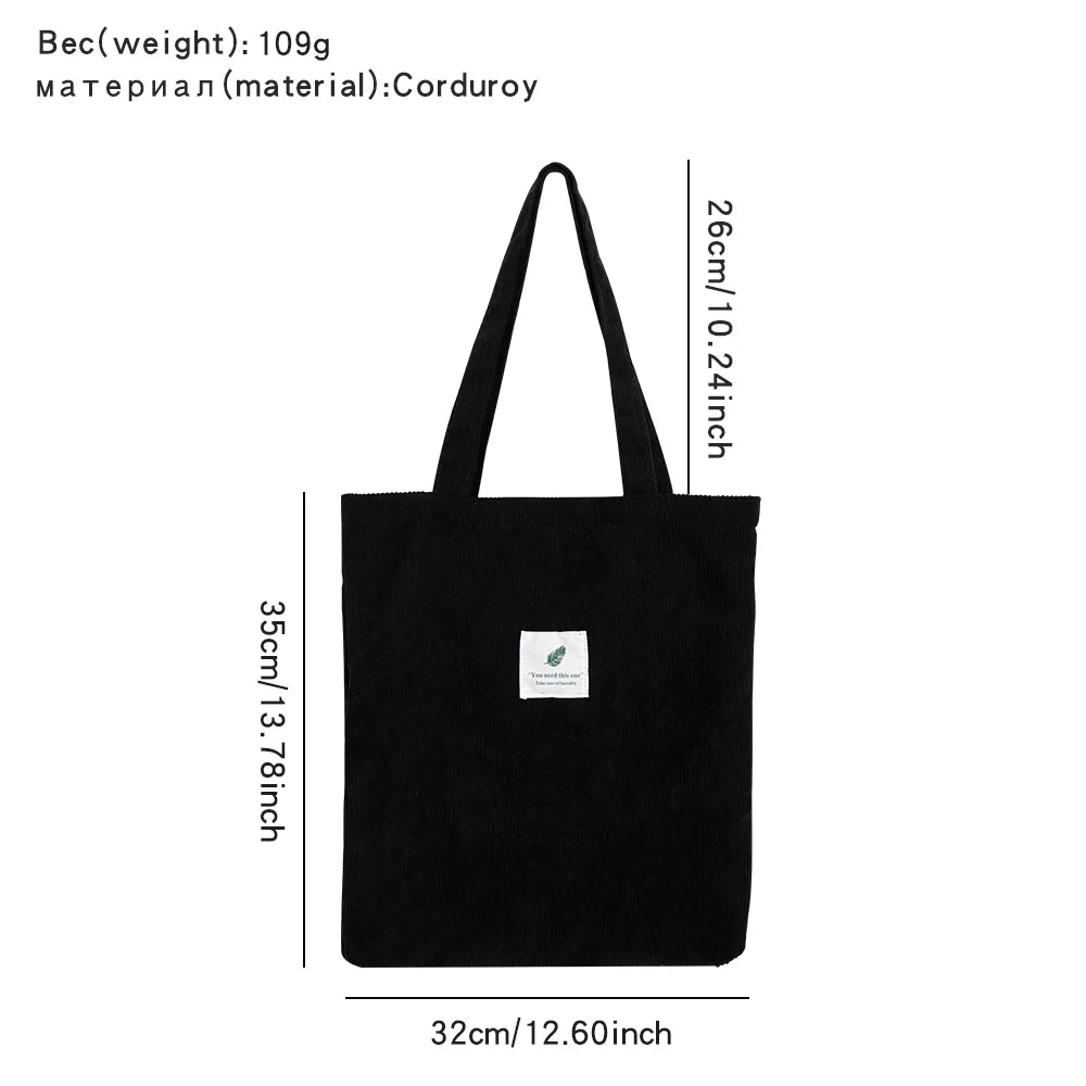 Corduroy Bag for Women Shopper Handbags Environmental Storage Reusable Canvas Shoulder Tote Bag school bags girl Christmas Gift